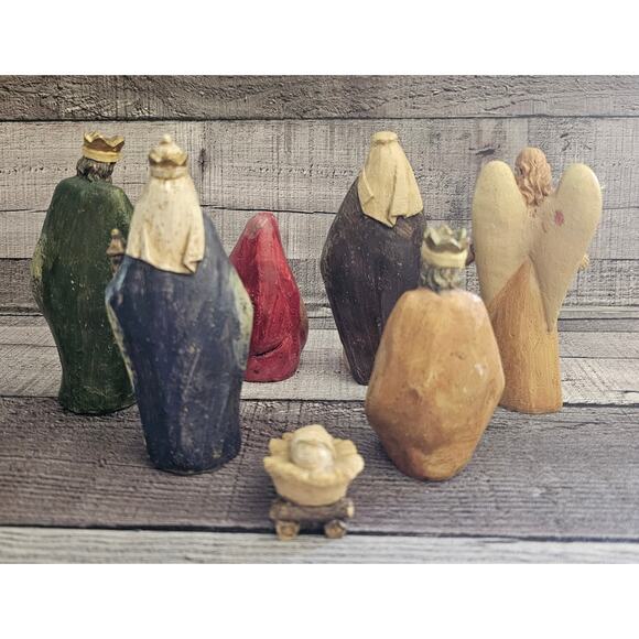 7 Piece Set Resin NATIVITY Bible Verse 6-7" Figurines Old World Style Christmas - Picture 4 of 7